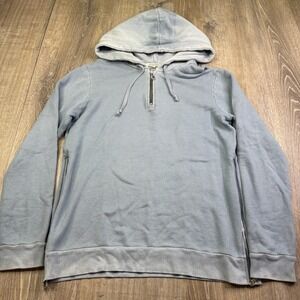 Cotton Citizen Womens Blue Terry Long Sleeve Drawstring Crop Zip Hoodie Size L